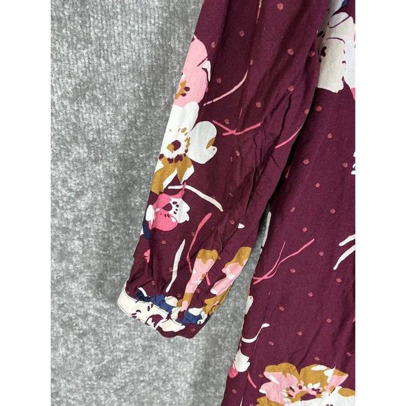 Old Navy‎ Lace Up Neckline Pintuck Dress Women Medium Burgundy Floral Rayon - Picture 8 of 12